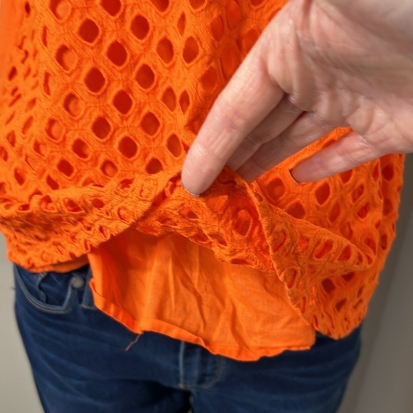 TORY BURCH Hermosa Eyelet Front Tee Embroidered Orange Flowy Sz 4 - Picture 8 of 16